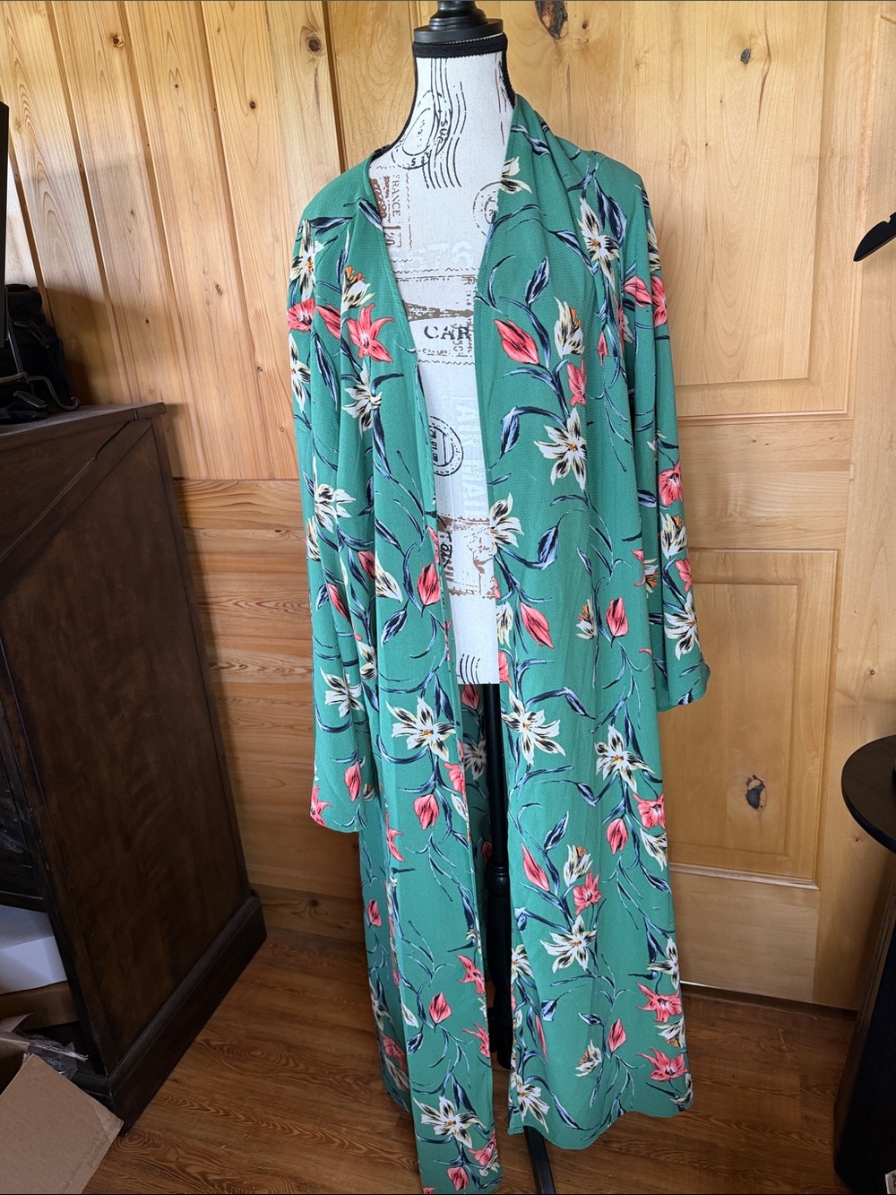 Xhilaration Teal Green Floral Open Kimono